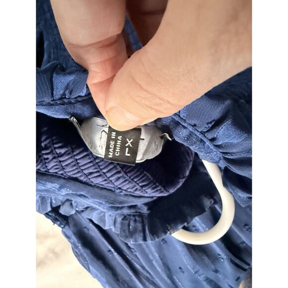 Lulus Blue Smocked Ruffle Long Sleeve Mini Dress XL Swiss Dot Sheer Sleeves - Picture 12 of 12